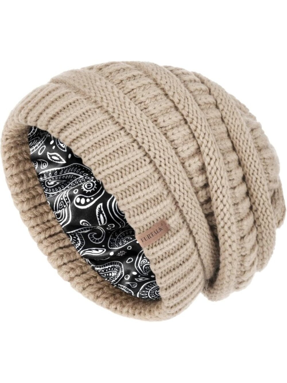 Cozy Winter Beanie Hat for Women | Satin Lined Chunky Knit Slouchy Cap